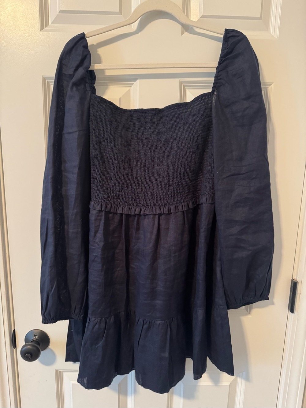 Quince Navy Smocked Linen Dress